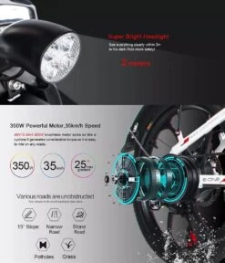 Samebike Elektrische Vouwfiet - Shimano 7 Speed Derailleur - 48V/ 10Ah Lithium Batterij - Aluminium -sportief/modern - 35km/u - Wit -Optimaal Fietsenreeksen Winkel 1030x1200