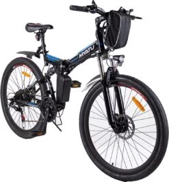 Myatu E-Bike 26-inch E-bike Voor Vrouwen En Mannen, Mountainbike Elektrische Fiets Met 36V 10.4AH Accu En Shimano 21 Versnellingen, 21 Versnellingen, Derailleur, 250 W-Zwart En Blauw -Optimaal Fietsenreeksen Winkel 1111x1200