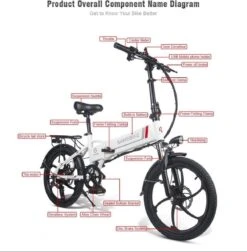 Samebike Elektrische Vouwfiet - Shimano 7 Speed Derailleur - 48V/ 10Ah Lithium Batterij - Aluminium -sportief/modern - 35km/u - Wit -Optimaal Fietsenreeksen Winkel 1174x1200