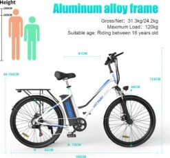 HITWAY Elektrische Fiets Voor Volwassenen | Ebikes Fietsen Stadsfiets | 250W 36V Motor | 7 VERSNELLINGSSYSTEE | 26 Inch - Wit -Optimaal Fietsenreeksen Winkel 1200x1117