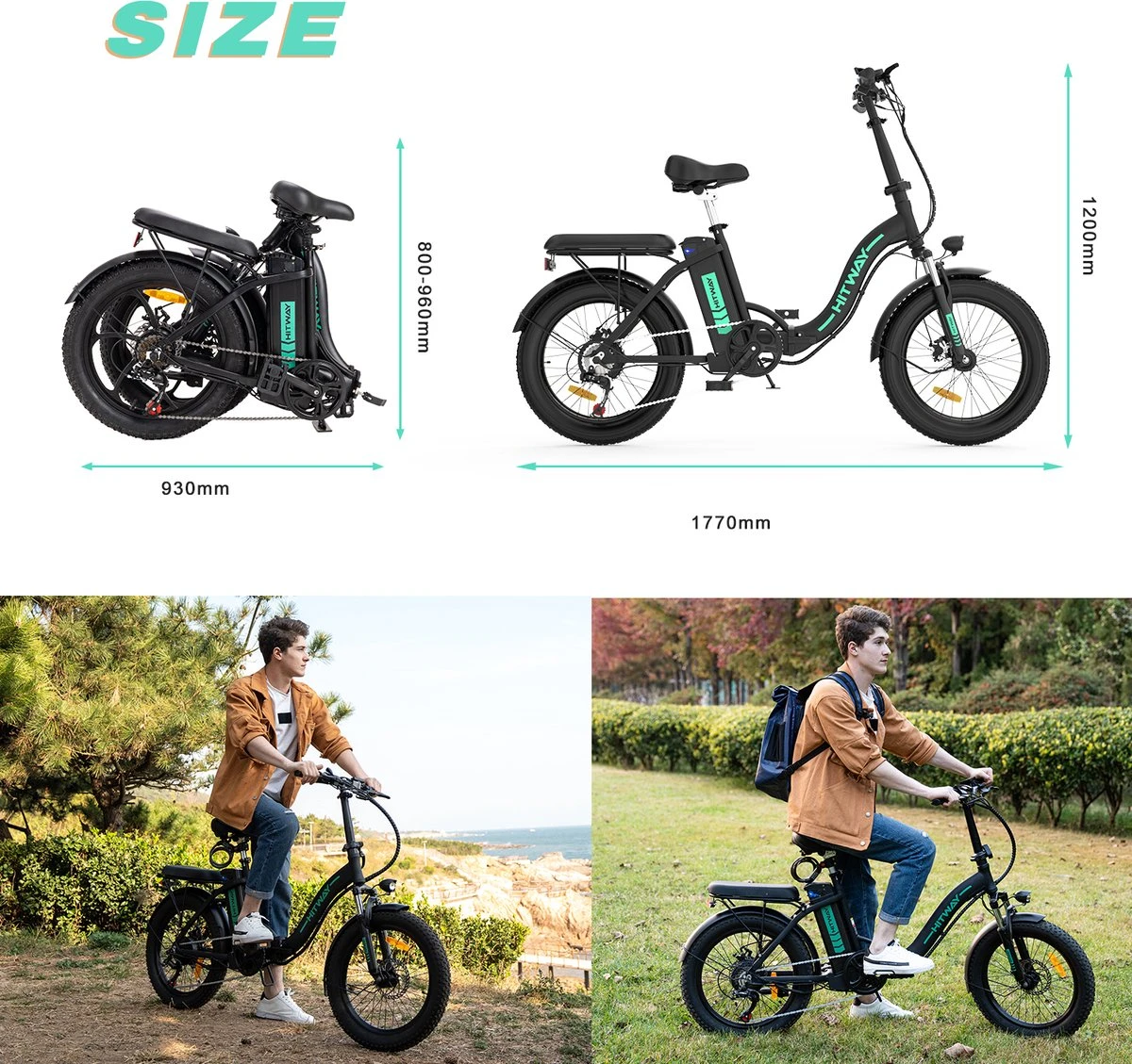 HITWAY E-Bike Elektrische Fiets 20 Inch Fat Tire E-Bicycle Vouwfiets, 250 W/36 V/11,2 Ah Accu, Max. Bereik Tot 35-90 Km, Offroad-mountainbike Met Shimano 7-versnellingen, City EBike Met Slot 9 HITWAY E-Bike Elektrische Fiets 20 Inch Fat Tire E-Bicycle Vouwfiets, 250 W/36 V/11,2 Ah Accu, Max. Bereik Tot 35-90 Km, Offroad-mountainbike Met Shimano 7-versnellingen, City EBike Met Slot - Afbeelding 7