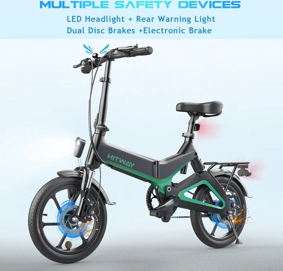 Merkloos Hitway 14F005 Elektrische Fiets E-bike | Opvouwbaar | 250W Motor | 7.5Ah | 16" | Zwart / Groen 14 Merkloos Hitway 14F005 Elektrische Fiets E-bike | Opvouwbaar | 250W Motor | 7.5Ah | 16" | Zwart / Groen - Afbeelding 12