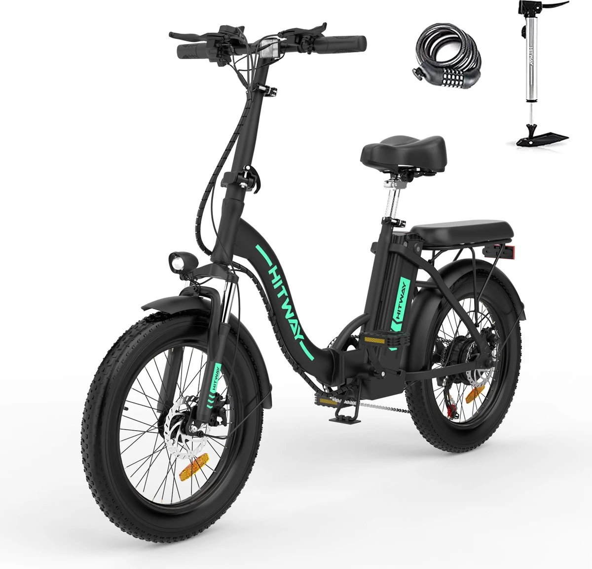 HITWAY E-Bike Elektrische Fiets 20 Inch Fat Tire E-Bicycle Vouwfiets, 250 W/36 V/11,2 Ah Accu, Max. Bereik Tot 35-90 Km, Offroad-mountainbike Met Shimano 7-versnellingen, City EBike Met Slot 4 HITWAY E-Bike Elektrische Fiets 20 Inch Fat Tire E-Bicycle Vouwfiets, 250 W/36 V/11,2 Ah Accu, Max. Bereik Tot 35-90 Km, Offroad-mountainbike Met Shimano 7-versnellingen, City EBike Met Slot - Afbeelding 2