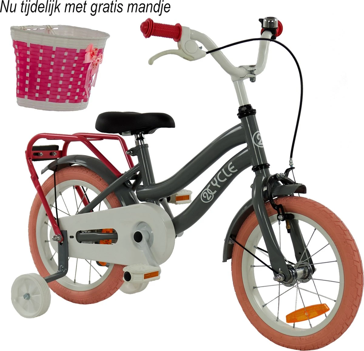 2Cycle Pretty Kinderfiets - 14 Inch - Grijs-Roze - Meisjesfiets 3 2Cycle Pretty Kinderfiets - 14 Inch - Grijs-Roze - Meisjesfiets