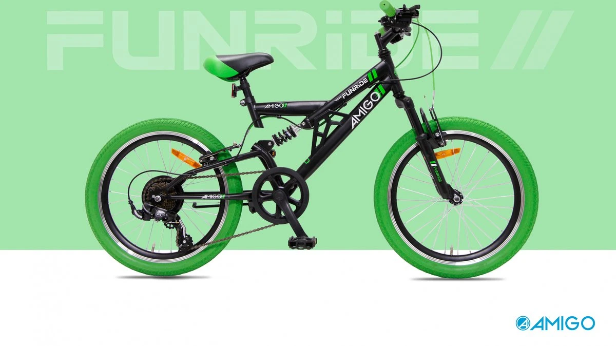 Amigo Fun Ride - Mountainbike 20 Inch - Voor Jongens En Meisjes - Met 7 Versnellingen - Zwart/Groen 7 Amigo Fun Ride - Mountainbike 20 Inch - Voor Jongens En Meisjes - Met 7 Versnellingen - Zwart/Groen - Afbeelding 5