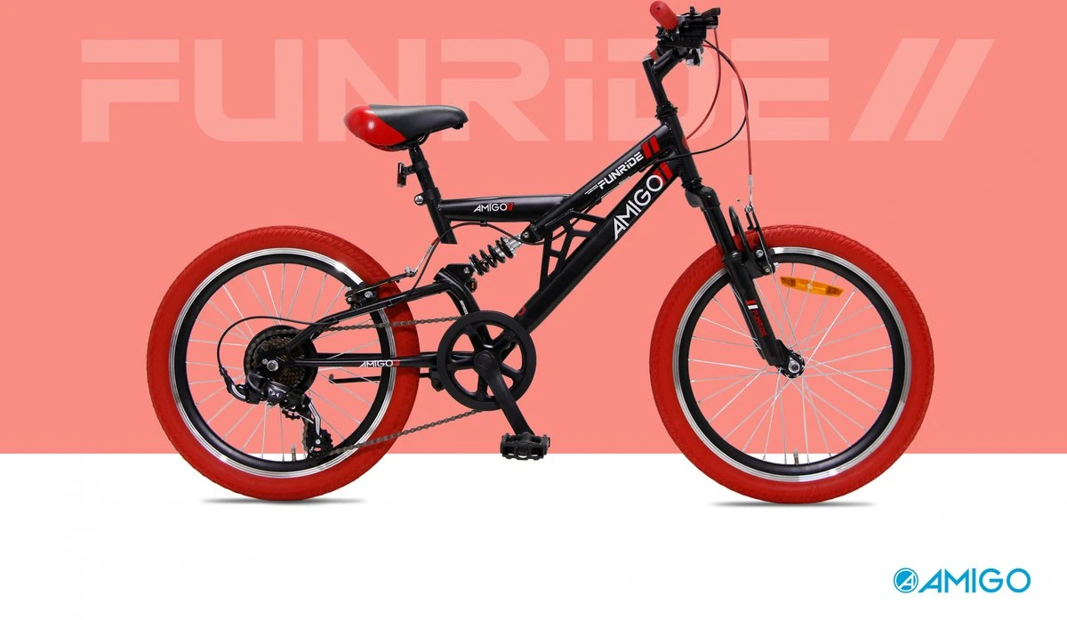 Amigo Fun Ride - Mountainbike 20 Inch - Voor Jongens En Meisjes - Met 7 Versnellingen - Zwart/Rood 6 Amigo Fun Ride - Mountainbike 20 Inch - Voor Jongens En Meisjes - Met 7 Versnellingen - Zwart/Rood - Afbeelding 4