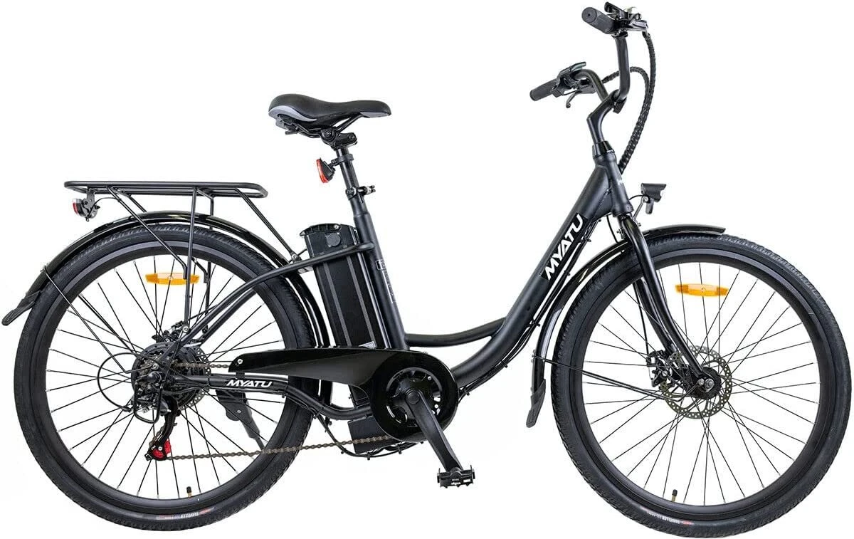 Myatu E-bike 26 Inch City Pedelec Voor Dames En Heren, Elektrische Fiets Met 12,5Ah Accu, 6 Versnellingen Shimano, Derailleur Versnellingen, Achter Motor 250 W-Zwart 2 Myatu E-bike 26 Inch City Pedelec Voor Dames En Heren, Elektrische Fiets Met 12,5Ah Accu, 6 Versnellingen Shimano, Derailleur Versnellingen, Achter Motor 250 W-Zwart
