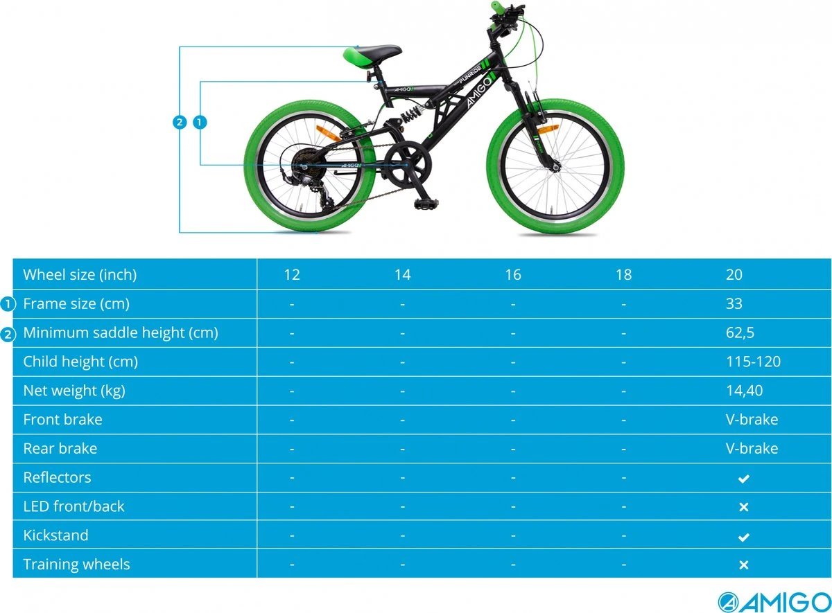 Amigo Fun Ride - Mountainbike 20 Inch - Voor Jongens En Meisjes - Met 7 Versnellingen - Zwart/Groen 9 Amigo Fun Ride - Mountainbike 20 Inch - Voor Jongens En Meisjes - Met 7 Versnellingen - Zwart/Groen - Afbeelding 7