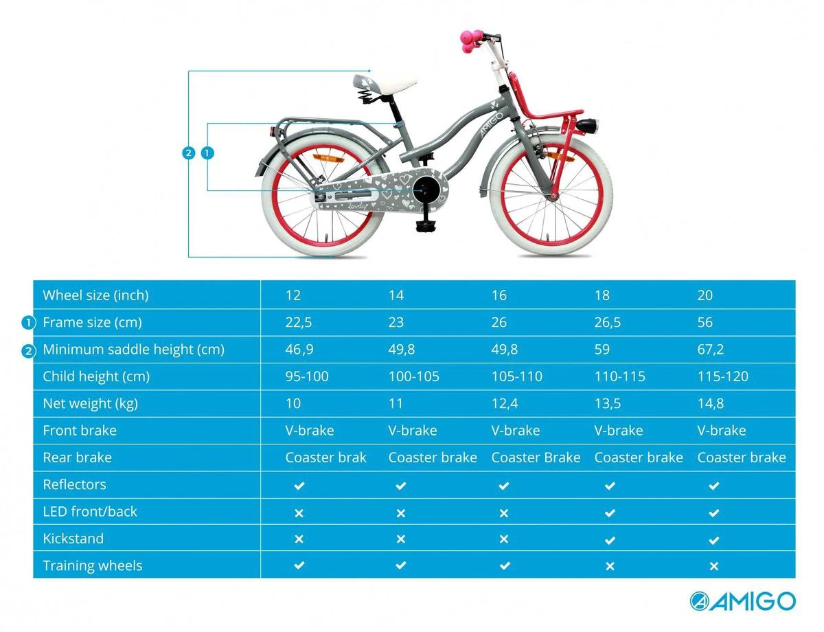 Amigo Lovely - Kinderfiets 20 Inch - Meisjes - Grijs 8 Amigo Lovely - Kinderfiets 20 Inch - Meisjes - Grijs - Afbeelding 6