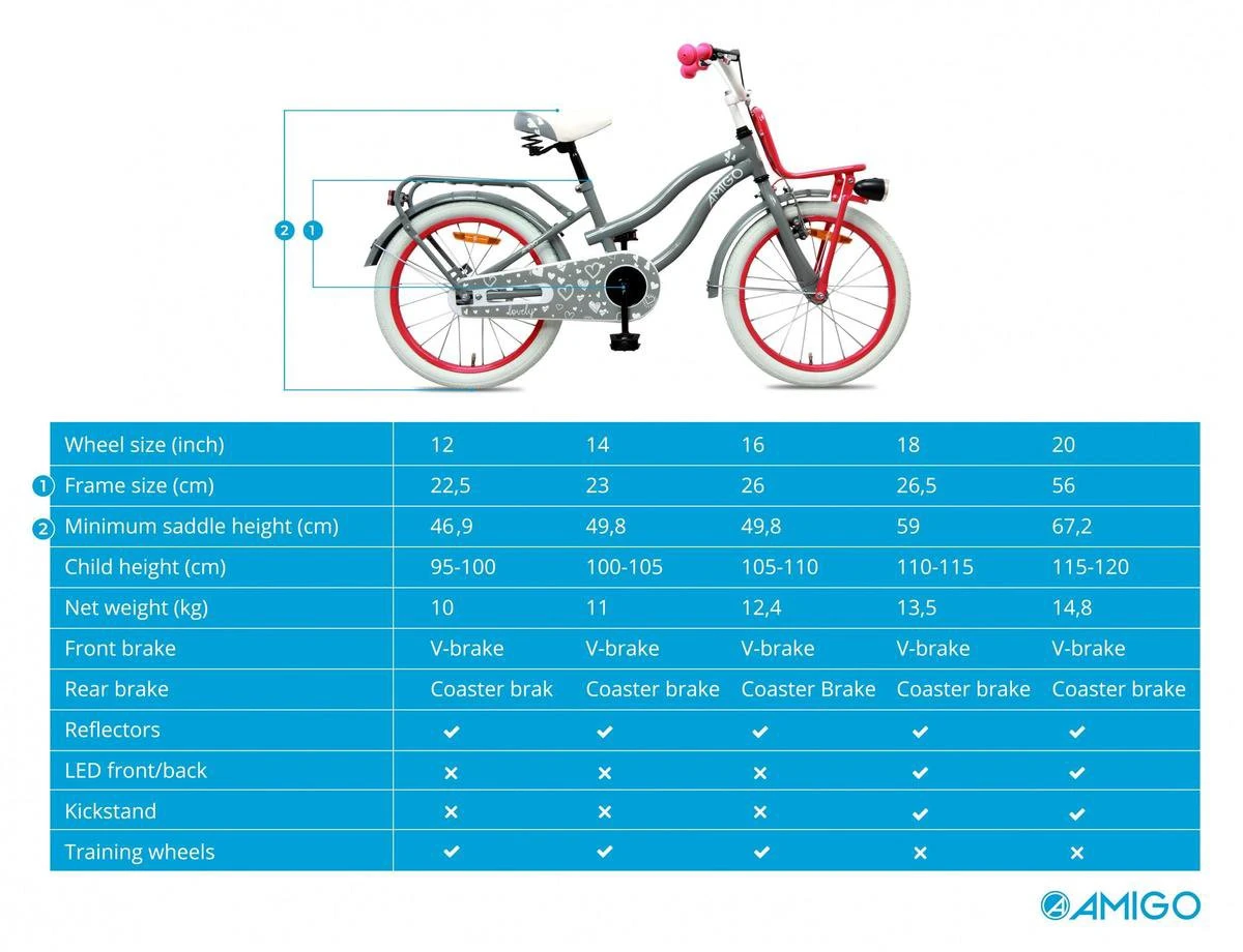 Amigo Lovely - Kinderfiets 20 Inch - Meisjes - Grijs 15 Amigo Lovely - Kinderfiets 20 Inch - Meisjes - Grijs - Afbeelding 13