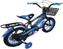 Kinderfiets - 14 Inch Kinderfiets -vanaf 3-5 Jaar Jongens En Meisjes Fietsen - Terugtrap -Rem -Stabilisatoren（2 Zijwieltjes）- Mandje - Achterbank - Blauw -Optimaal Fietsenreeksen Winkel 1200x935