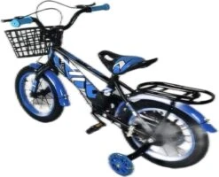 Kinderfiets - 14 Inch Kinderfiets -vanaf 3-5 Jaar Jongens En Meisjes Fietsen - Terugtrap -Rem -Stabilisatoren（2 Zijwieltjes）- Mandje - Achterbank - Blauw -Optimaal Fietsenreeksen Winkel 1200x970